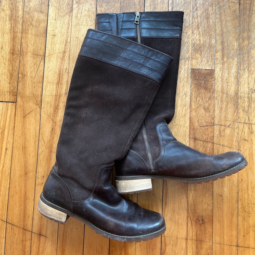Timberland Women’s Bethel Heights Brown Leather & Suede Knee-High Riding Boots 9